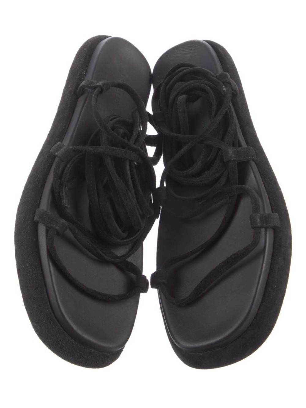 KHAITE Black Suede Lace-Up Gladiator Sandals